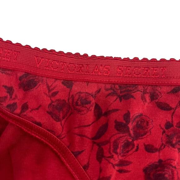 Victoria's Secret Panty Red Purple Rose Floral Cotton Bikini Signature Waist S - Picture 2 of 7